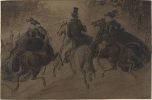Caballero y dos damas a caballo de Constantin Guys