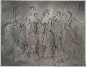 Escena interior de una casa de citas, con mujeres y hombres, hacia 1875 de Constantin Guys