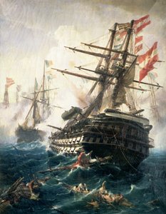 La batalla de Lissa, librada entre el Imperio Austrohúngaro e Italia, en 1866 (óleo sobre lienzo)