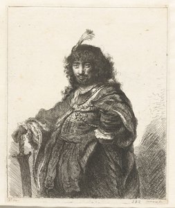 Autorretrato (?) con gorro emplumado y sable bajado de Constantino Cumano