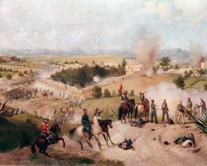 Guerra mexicano-estadounidense: vista de la batalla de Molino del Rey el 08/09/1847 (detalle). Pintura de Constantino Escalante de Constantino Escalante