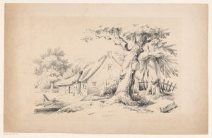 Granja y dos árboles El paisaje (título de la serie) de Constantinus Cornelis Huysmans