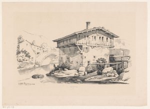 Casa y molino de agua en un pueblo de montaña
El paisaje (título de la serie) de Constantinus Cornelis Huysmans