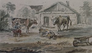 Ganado frente a una cabaña de Copplestone Warre Bamfylde