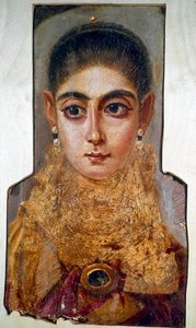 Arte copto: joven mujer llamada "La Europea" Fayum (alrededor de 160 d.C.) Pintura de cera sobre madera. París, Museo del Louvre de Coptic