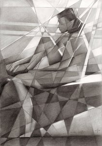 Figura cubista contemplativa de Corné Akkers