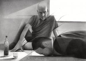 Dibujo de un hombre contemplativo de Corné Akkers