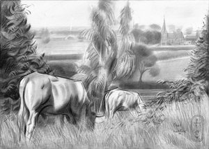 Vacas pastando en un paisaje rural de Corné Akkers