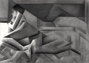 Mujer geométrica en actitud contemplativa de Corné Akkers