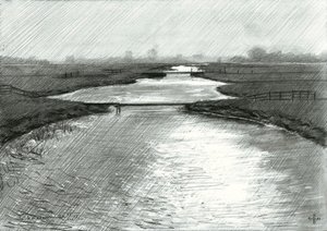 Boceto de un paisaje fluvial tranquilo