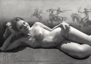Desnudo recostado con jinetes