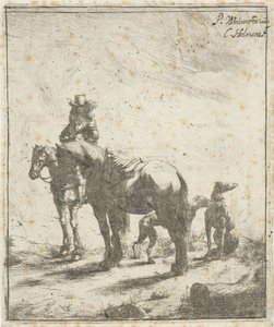 Jinete con dos caballos y dos perros de Cornelis A. Hellemans