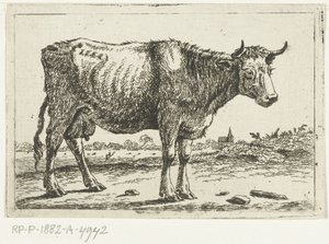 paisaje con vaca de Cornelis  Bisschop