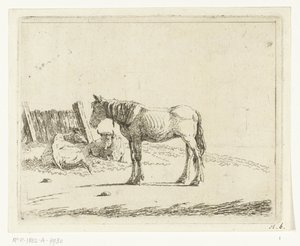 paisaje con caballo y dos vacas en la cerca de Cornelis  Bisschop