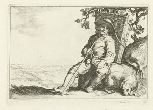 Un vendedor ambulante descansando 16 grabados de diferentes series de Cornelis y Frederik Bloemaert (título de la serie)