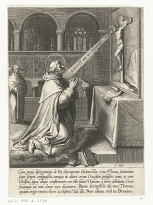 Santo Tomás de Aquino hablando con un crucifijo La vida de Santo Tomás de Aquino (título de la serie) de Cornelis Boel