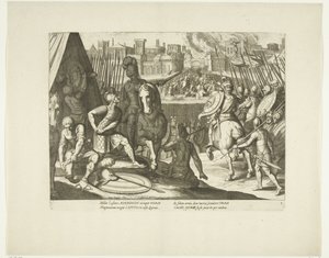 Verovering de Roma, 1527, nr. 2 Escenas uit het leven van Karel V (título de la serie) La vida del Emperador Carlos V. en bellísimas intaglios, grabadas sobre los diseños del célebre A. Tempeste, por dos de los más hábiles Maestros J. de Gein & C. Boel. En