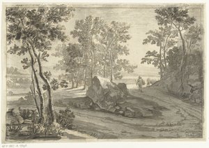 Paisaje boscoso con pastor de Cornelis Brouwer