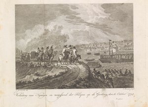 Shell francés las tropas que huyen en el Gierbrug, 1794 Abandono de Nymegen y desastre de las comparsas en el puente Vulture, 16 de octubre de 1794 (título sobre el objeto) de Cornelis Brouwer