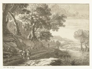 Paisaje italiano con tres excursionistas de Cornelis Brouwer