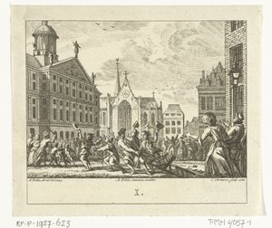 Revuelta en el funeral de Daniël Raap en la plaza Dam de Ámsterdam en 1754 de Cornelis Brouwer