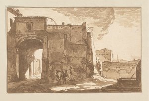 Puerta con viajero y mula de Cornelis Brouwer