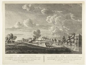 Las tropas prusianas atacan Amstelveen, defendida por los arqueros de Ámsterdam el 1 de octubre de 1787. Ataque a Amstelveen... el 1 de octubre de 1787 (título sobre el objeto) Attaque sur Amstelveen ... le 1er. Octubre de 1787 (título sobre el objeto) de Cornelis Brouwer