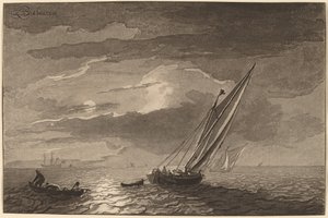 Marina con luna llena, 1779, publicada 1781 de Cornelis Brouwer