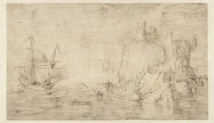 Paisaje marino con un barco cerca de una isla