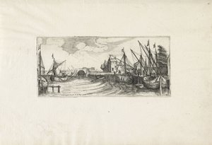 Vista de un puerto con cerradura Paisajes (título de la serie) de Cornelis Claesz van Wieringen (possibly)