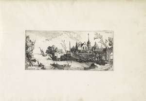 Paisaje de río con un bote de remos Paisajes (título de la serie) de Cornelis Claesz van Wieringen (possibly)