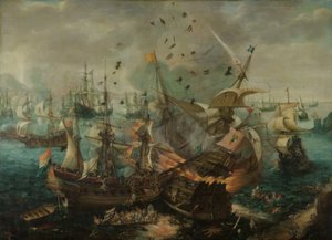 La explosión del barco almirante español de Cornelis Claesz  van Wieringen