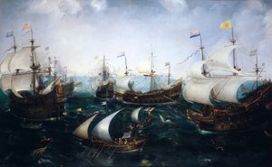 Derrota de los españoles por Heemskerk en Gibraltar, 25 de abril de 1607, c.1619 (óleo sobre lienzo) de Cornelis Claesz  van Wieringen