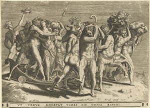 Baco y Venus en un carro tirado por centauros de Cornelis Cort (rejected attribution)