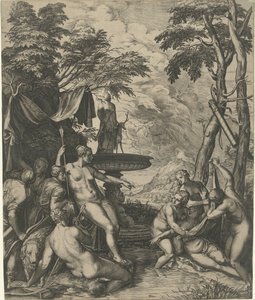 Diana descubre el embarazo de Calisto. de Cornelis Cort