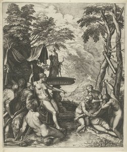 Diana descubre el embarazo de Calisto. de Cornelis Cort