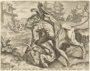 Hércules lucha con Achelous Trabajos de Hércules (título de la serie) de Cornelis Cort