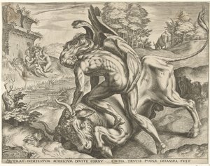 Hércules lucha con Achelous Trabajos de Hércules (título de la serie) de Cornelis Cort
