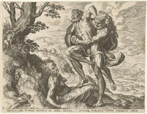 Hércules lucha con Anteo Trabajos de Hércules (título de la serie) de Cornelis Cort