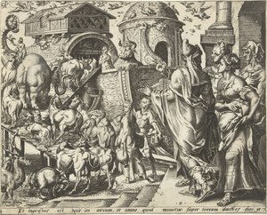 Noé subió al arca con su familia y los animales La historia de Noé (título de la serie) de Cornelis Cort