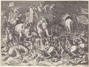 Batalla de Zama entre Escipión y Aníbal, de noche de Cornelis Cort