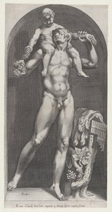 Speculum Romanae Magnificentiae: Baco sobre los hombros de un sátiro de Cornelis Cort