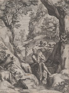 San Jerónimo penitente en el desierto, 1573 de Cornelis Cort