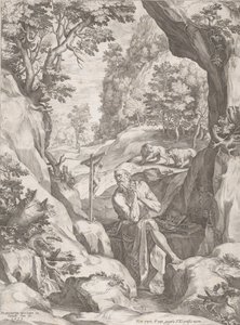 San Jerónimo penitente en el desierto, 1573 de Cornelis Cort