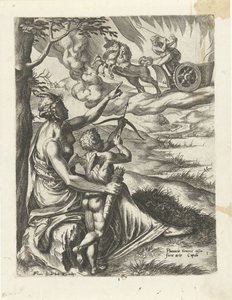 Venus le ordena a Amor que atraviese el corazón de Plutón con una flecha La historia de Plutón y Proserpina (título de la serie) de Cornelis Cort