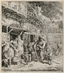 Tañedor de lira con su perro bailarín de Cornelis Dusart