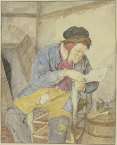 Lector de periódico junto a un barril de Cornelis Dusart