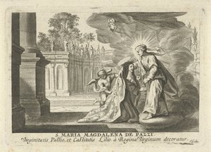 María le da una rama de lirio a Santa María Magdalena de Pazzi de Cornelis Galle (I)