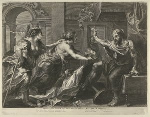 Prokne le muestra a Tereo la cabeza de su hijo Itis de Cornelis Galle (I)