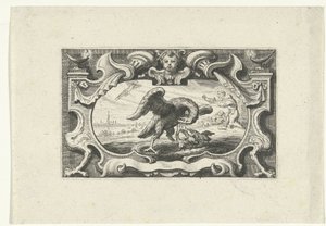 Viñeta con pelícano alimentando a sus crías con su propia sangre de Cornelis Galle (II) (attributed to)